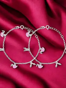 Taraash 925 Sterling Silver Enamelled Charm Anklets