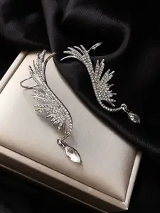 VAGHBHATT Silver-Plated Crystals Studded Classic Ear Cuff Earrings