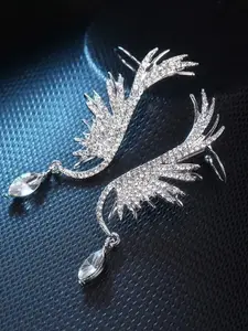KRENOZ Silver Plated Crystals Studded Classic Ear Cuff Earrings