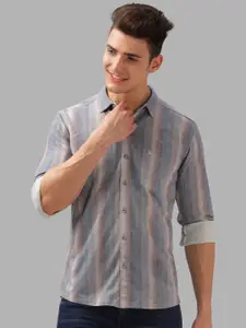 BULLMER Men Spread Collar Vertical Striped Cotton Casual Shirt