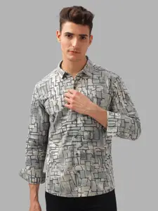BULLMER Men Spread Collar Abstract Printed Cotton Casual Shirt