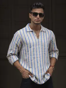 Powerlook Men Spread Collar Vertical Striped Cotton Casual Shirt