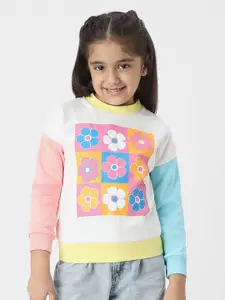 Nauti Nati Girls Floral Printed Colourblock Sweatshirt