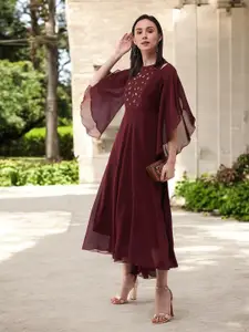 all about you Women Solid Relaxed Fit Round Neck Flared Sleeve Maxi Dress