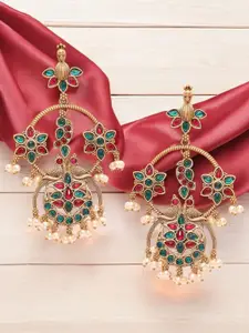 OOMPH Kundan Studded Peacock Shaped Jadau Drop Earrings