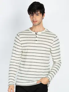 Status Quo Men Striped Henley Neck T-shirt