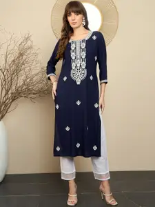 Indo Era Floral Embroidered Straight Kurta