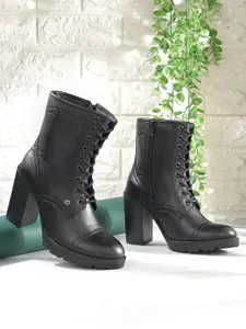 El Paso Women Casual Block-Heeled Lace Up Boots