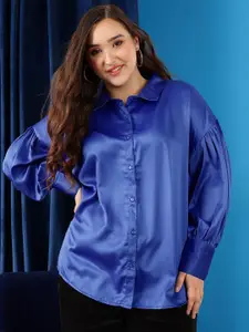 CURVY STREET Women Plus Size Comfort Spread Collar Solid Relaxed Fit Casual Shirt