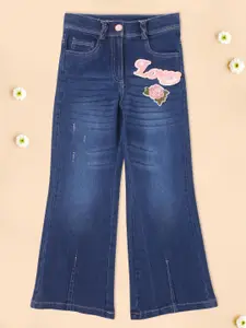 CUTECUMBER Girls Flared Fit Low Distress Light Fade Stretchable Jeans