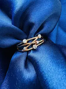 Arte Jewels 925 Sterling Silver Rose Gold-Plated AD Studded Adjustable Finger Ring