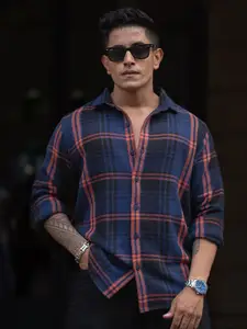 Powerlook Men Spread Collar Tartan Checked Casual Shirt