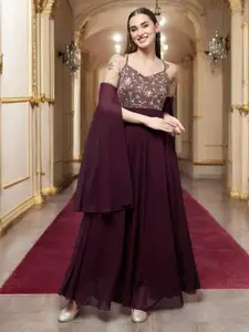 all about you Women V-Neck Embroidered Fit & Flare Maxi Dress