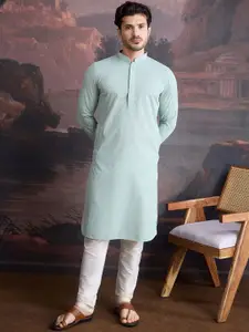House of Pataudi Geometric Self Design Regular Cotton Straight Kurta With Pyjamas