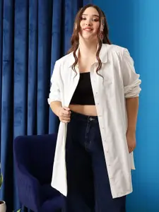 CURVY STREET Women Plus Size Comfort Spread Collar Solid Cotton Casual Shirt