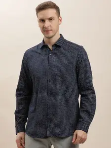 Turtle Men Classic Spread Collar Micro Ditsy Printed Lyocell Slim Fit Formal Shirt