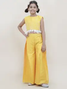 Sangria Girls Embroidered Pure Cotton Crop Top With Palazzo