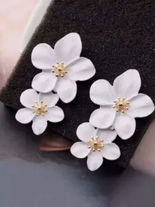 KRENOZ Rhodium Plated Floral Drop Earrings