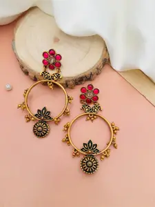 ABDESIGNS Gold Plated Floral Stone Studded Drop Earrings