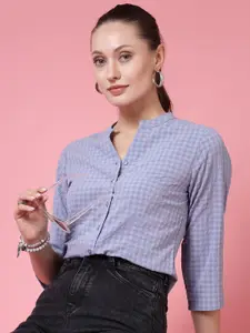 BEING NAUGHTY Women Comfort Mandarin Collar Micro Checked Casual Shirt