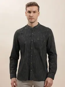 Turtle Men Relaxed Band Collar Abstract Printed Khadi Slim Fit Casual Shirt