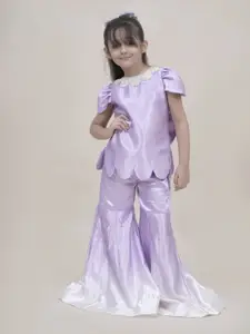 Sangria Girls Mermaid Embellished Neck Line Top With Flared Palazzos