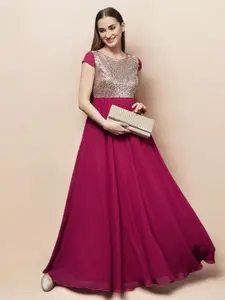 all about you Women Round Neck Cap Sleeve Embellished Fit & Flare Maxi Dress