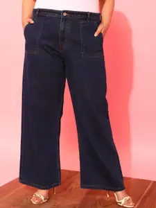 CURVY STREET Women Plus Size Jean Wide Leg Low Distress Jeans
