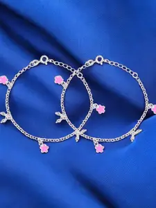 Taraash Girls 925 Sterling Silver Enamelled Charm Anklets