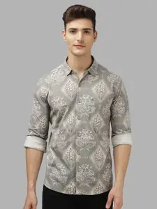 BULLMER Men Spread Collar Floral Printed Cotton Casual Shirt