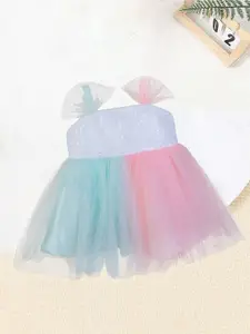MeeMee Girls Colourblocked Net Fit & Flare Dress