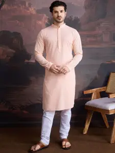 House of Pataudi Floral Embroidered Mandarin Collar Chikankari Straight Kurta With Pyjamas