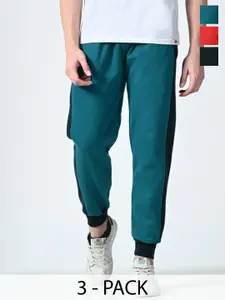 BAESD Men Pack Of 3 Colourblocked Relaxed-Fit Joggers