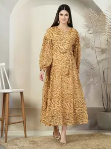 plusS Abstract Printed Round Neck A-line Maxi Dress