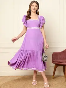 DEEBACO Women Flutter Sleeves Square Neck Fit & Flare Dress