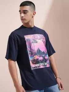 HIGHLANDER Men Graphic Printed Round Neck Oversized T-shirt