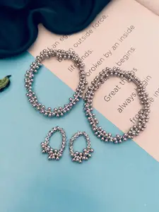 Sangria Set Of 2 Silver-Plated Beaded Anklets With Toe Rings