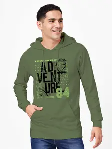 Crazymonk Men Typography Printed Hood Cotton Pullover Sweatshirt