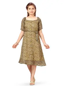 BAESD Girls Animal Printed A-Line Cotton Midi Dress