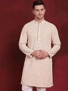 Jompers Men Woven Design Embroidered Cotton Kurta