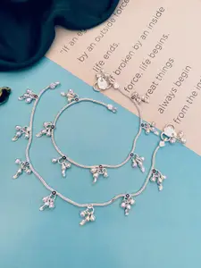 Sangria Set Of 2 Silver-Plated Beaded Anklets