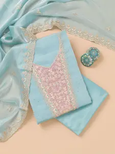 Koskii Floral Embroidered Sequinned Tissue Unstitched Dress Material