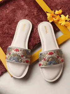 Anouk Women Ethnic Woven Design Open Toe Flats with Embroidered