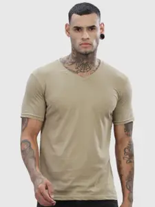 ADRO Men Solid V-Neck Cotton T-shirt