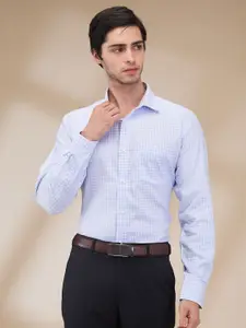 Park Avenue Men Spread Collar Grid Tattersall Checked Cotton Formal Shirt