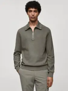 MANGO MAN Long Sleeves Self Design Sweater