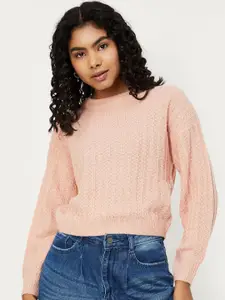 max Women Cable Knit Self Design Pullover