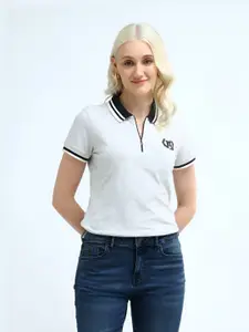 U.S. Polo Assn. Women Solid Polo Collar Cotton T-shirt
