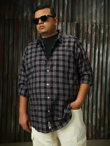 Freeform by High Star Men Classic Spread Collar Tartan Checked Cotton Casual Shirt