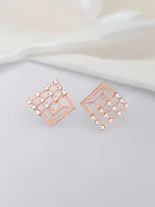 Zavya 925 Sterling Silver Rose Gold-Plated Cubic Zirconia Geometric Stud Earrings